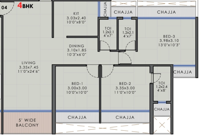 4 bhk floor plan tulip emerald