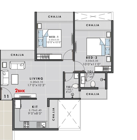 2 bhk floor plan tulip kingdom