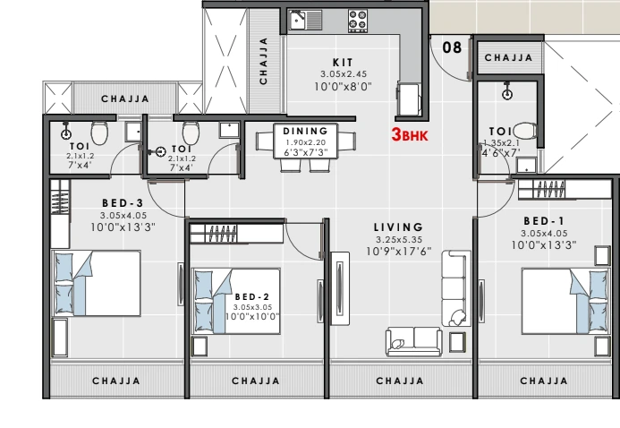 3 bhk floor plan tulip kingdom
