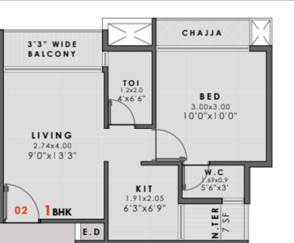 1 bhk floor plan vms york