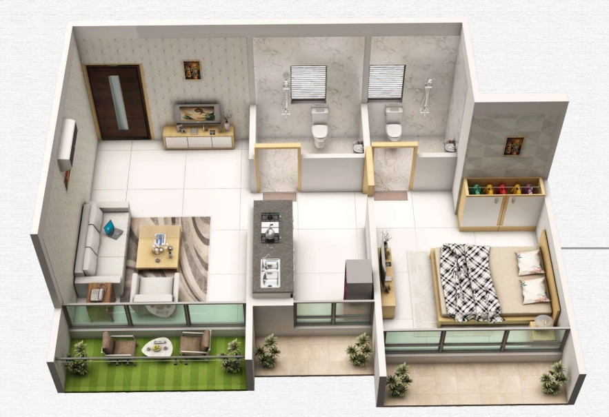2 bhk floor plan vrindavan chandar heights